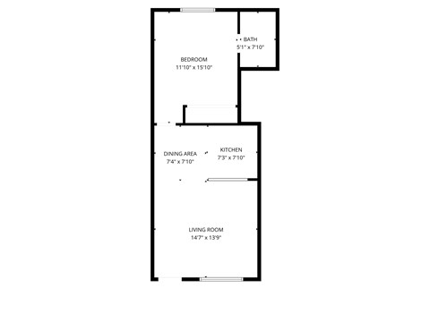 Floor plan for 1 bed, 1 bath, 850 sqft